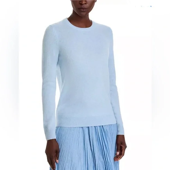 C by Bloomingdale’s 100% Cashmere Light Blue Sweater Size S Ribbed Crewneck - Picture 7 of 11